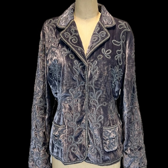 Velvet moody bohemian blazer jacket Laura Ashley vintage Y2K embroidered floral - Picture 1 of 13
